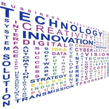 Technology Word Cloud Text Illustration Perspective Stock Illustration