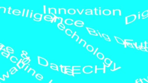 Technology Word Cloud on Turquoise Background Loop Stock Footage 331507050