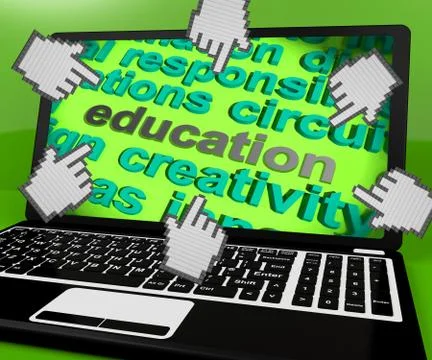 Technology word on laptop meaning software and hi tech 스톡 일러스트