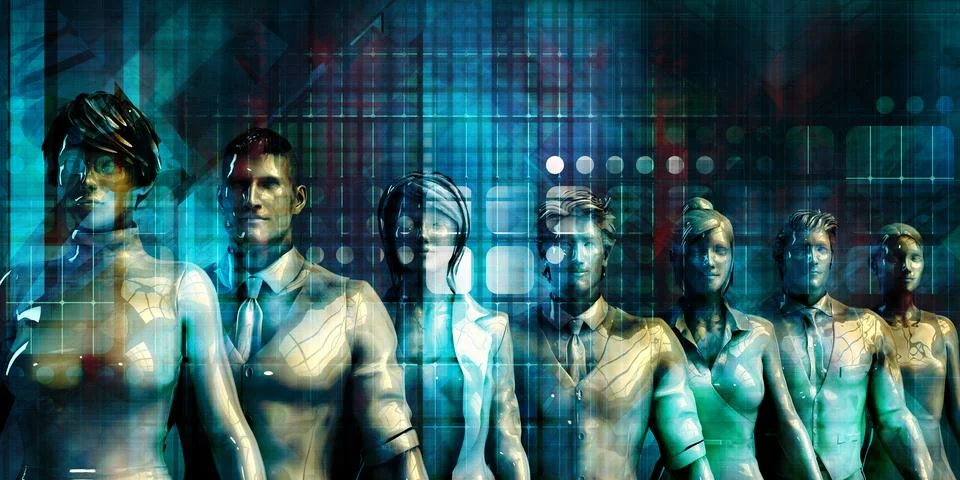 Technology Workforce in Abstract AI Collaboration 스톡 일러스트