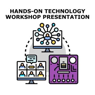 Technology workshop presentation concept developing online collaboration 스톡 일러스트