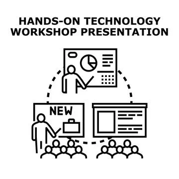 Technology workshop presentation giving business education lecture Illustrazione stock