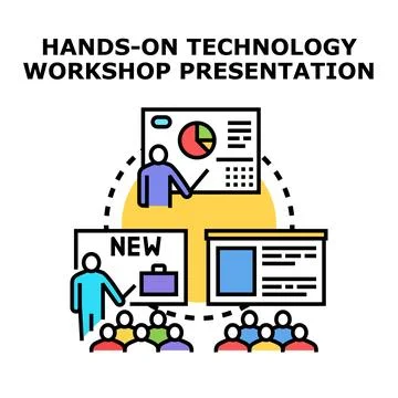 Technology workshop presentation giving business education lecture Illustrazione stock