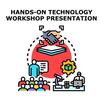 Technology workshop presentation offering hands on learning and collaboration Illustrazione stock