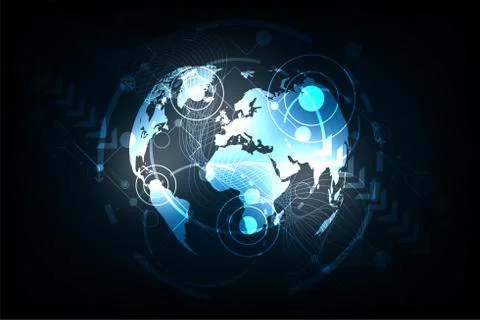 The technology world on a dark blue background. Stock Illustration