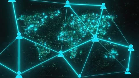 Technology world map with connection dots Illustrazione stock
