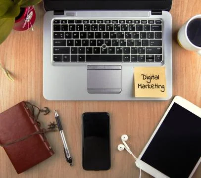 A Technology/Business Concept - high angle view of an office wit Stock Photos