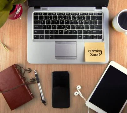 A Technology/Business Concept - high angle view of an office wit Stock Photos
