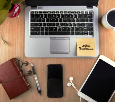 A Technology/Business Concept - high angle view of an office wit Stock Photos