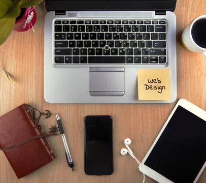A Technology/Business Concept - high angle view of an office wit Stock Photos