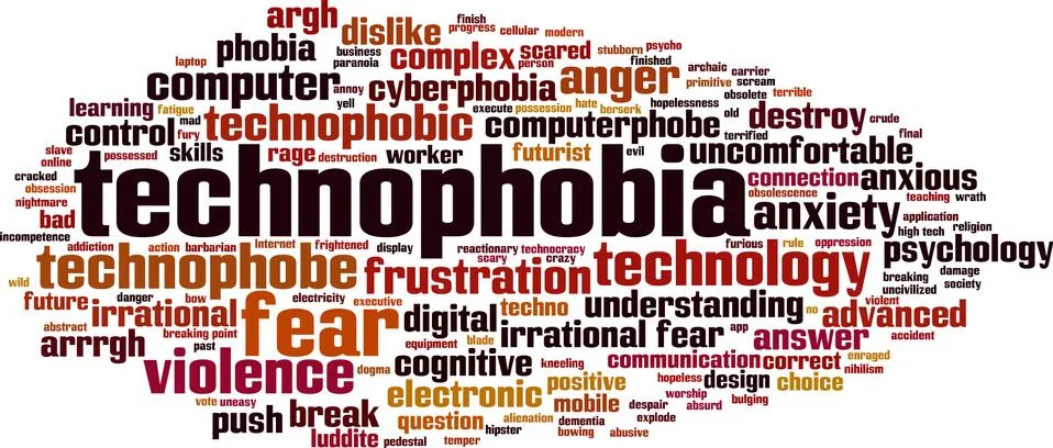 Technophobia word cloud Ilustración de archivo