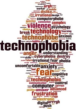Technophobia word cloud Stock Illustration