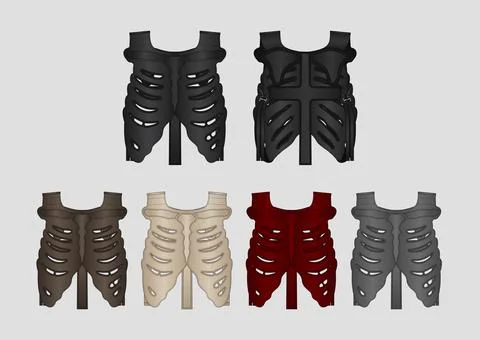 Techwear Skeleton Ribcage Vest Vector Flat Sketch Tech Pack Multi View Templates Stock Illustration