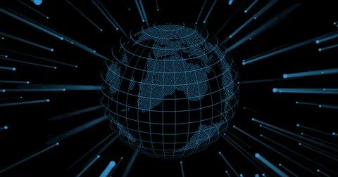 Techy earth map globe. Abstract colorful particles earth globe. Stock Illustration