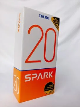Tecno smartphone paper box package. Stock Photos