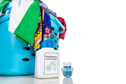 Tecnologically advanced compact concentrated laundry liquid detergent next to Stock Photos