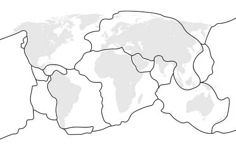 Tectonic plate earth map. Continental ocean pacific, volcano lithosphere Stock Illustration