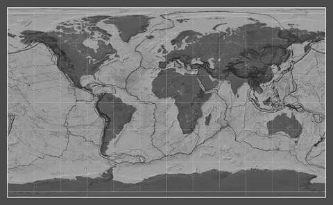Tectonic plates. Bilevel. Compact Miller projection 0 Illustrazione stock