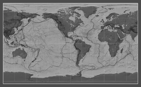 Tectonic plates. Bilevel. Compact Miller projection -90 west Illustrazione stock