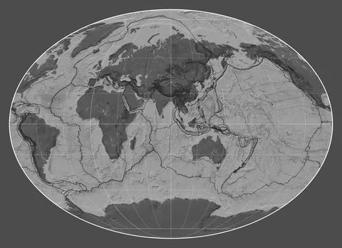 Tectonic plates. Bilevel. Fahey projection 90 east Stock Illustration