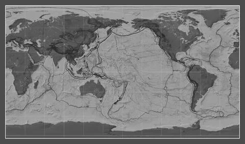 Tectonic plates. Bilevel. Patterson Cylindrical projection 180 Stock Illustration