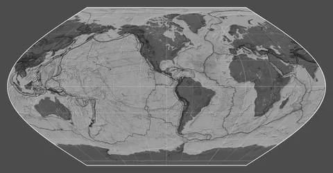 Tectonic plates. Bilevel. Winkel I projection -90 west Stock Illustration
