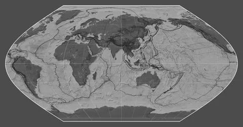 Tectonic plates. Bilevel. Winkel I projection 90 east Stock Illustration