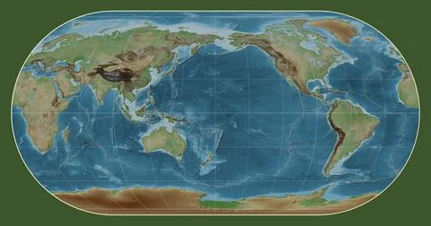 Tectonic plates. Colored elevation. Eckert III projection 180 Stock Illustration