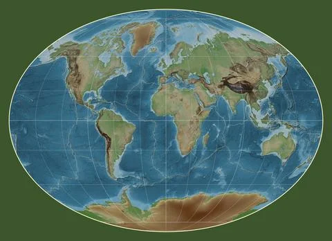 Tectonic plates. Colored elevation. Fahey projection 0 Stock Illustration