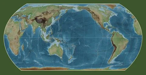 Tectonic plates. Colored elevation. Hatano Asymmetrical Equal Area projecti.. Stock Illustration