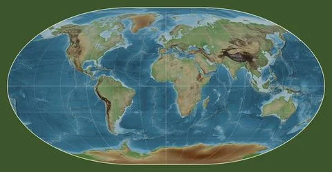 Tectonic plates. Colored elevation. Loximuthal projection 0 Stock Illustration