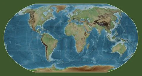 Tectonic plates. Colored elevation. Robinson projection 0 Stock Illustration