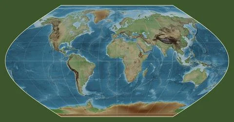 Tectonic plates. Colored elevation. Winkel I projection 0 Stock Illustration