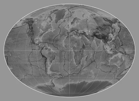 Tectonic plates. Grayscale. Fahey projection 0 Stock Illustration