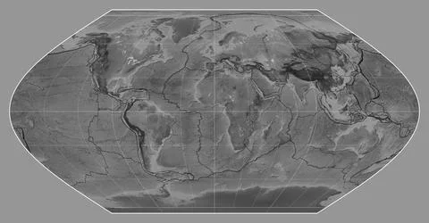 Tectonic plates. Grayscale. Winkel I projection 0 Stock Illustration