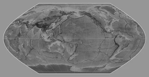 Tectonic plates. Grayscale. Winkel I projection 180 Stock Illustration
