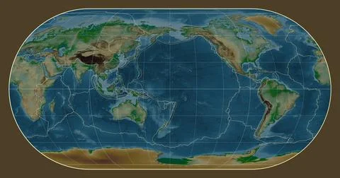 Tectonic plates. Physical. Eckert III projection 180 Stock Illustration