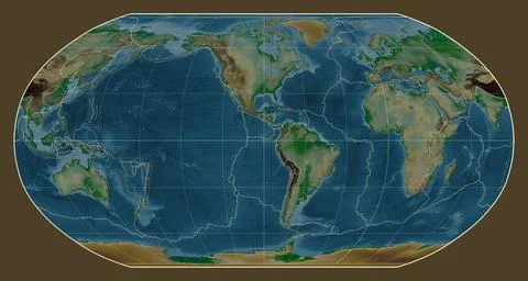 Tectonic plates. Physical. Robinson projection -90 west Stock Illustration