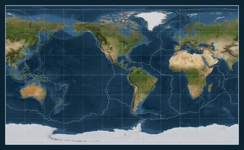 Tectonic plates. Satellite. Compact Miller projection -90 west Illustrazione stock