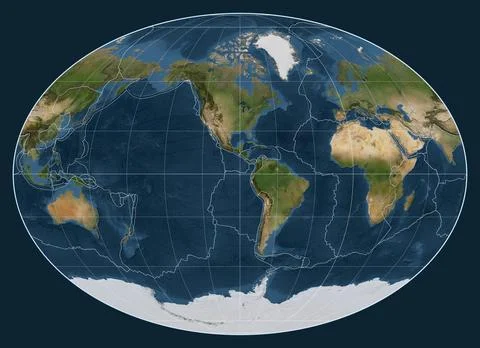 Tectonic plates. Satellite. Fahey projection -90 west Stock Illustration