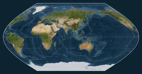 Tectonic plates. Satellite. Winkel I projection 90 east Stock Illustration