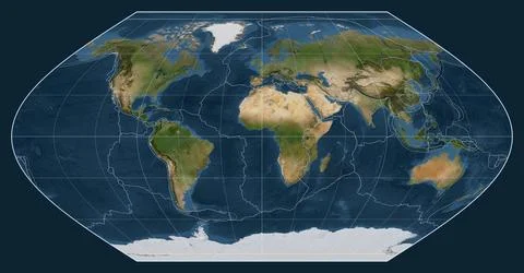 Tectonic plates. Satellite. Winkel I projection 0 Stock Illustration