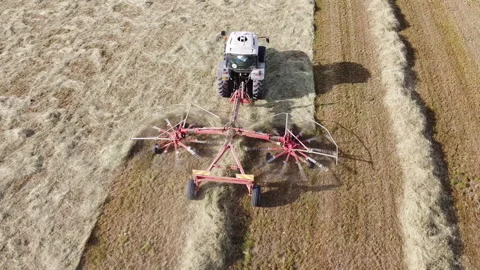 Tedder agricultural machine Stock Footage 153947098