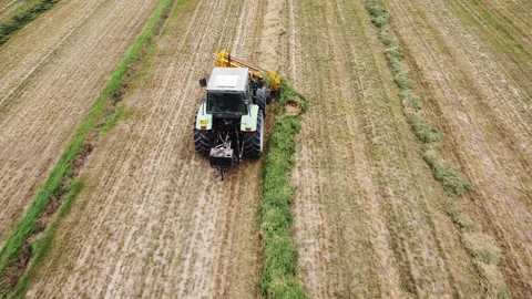 Tedder machinery in action on the ground Video stock 163468316