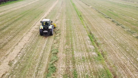 Tedder machinery in action on the ground Video stock 163469940