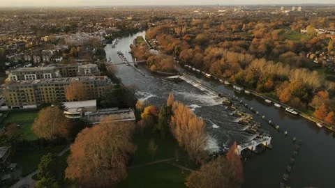 Teddington Lock - Drone 4K Stock Footage 143656335