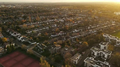 Teddington at Sunset - Drone - 4K Stock Footage 143656645