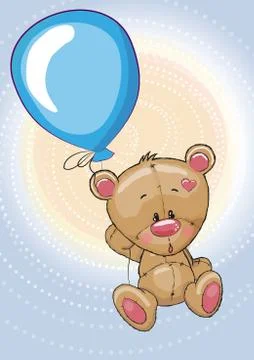 Teddy with balloon Stock Illustration