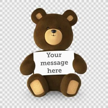 Teddy bat sat down holding sign-BROWN Stock Photos
