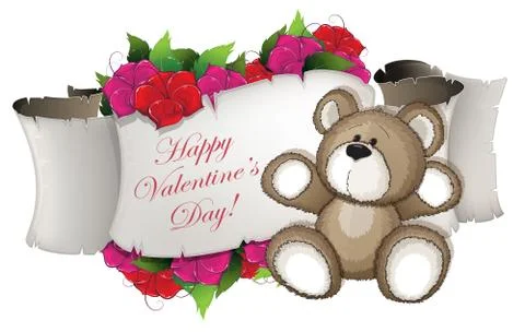 Teddy bear and flowers Stock Illustration